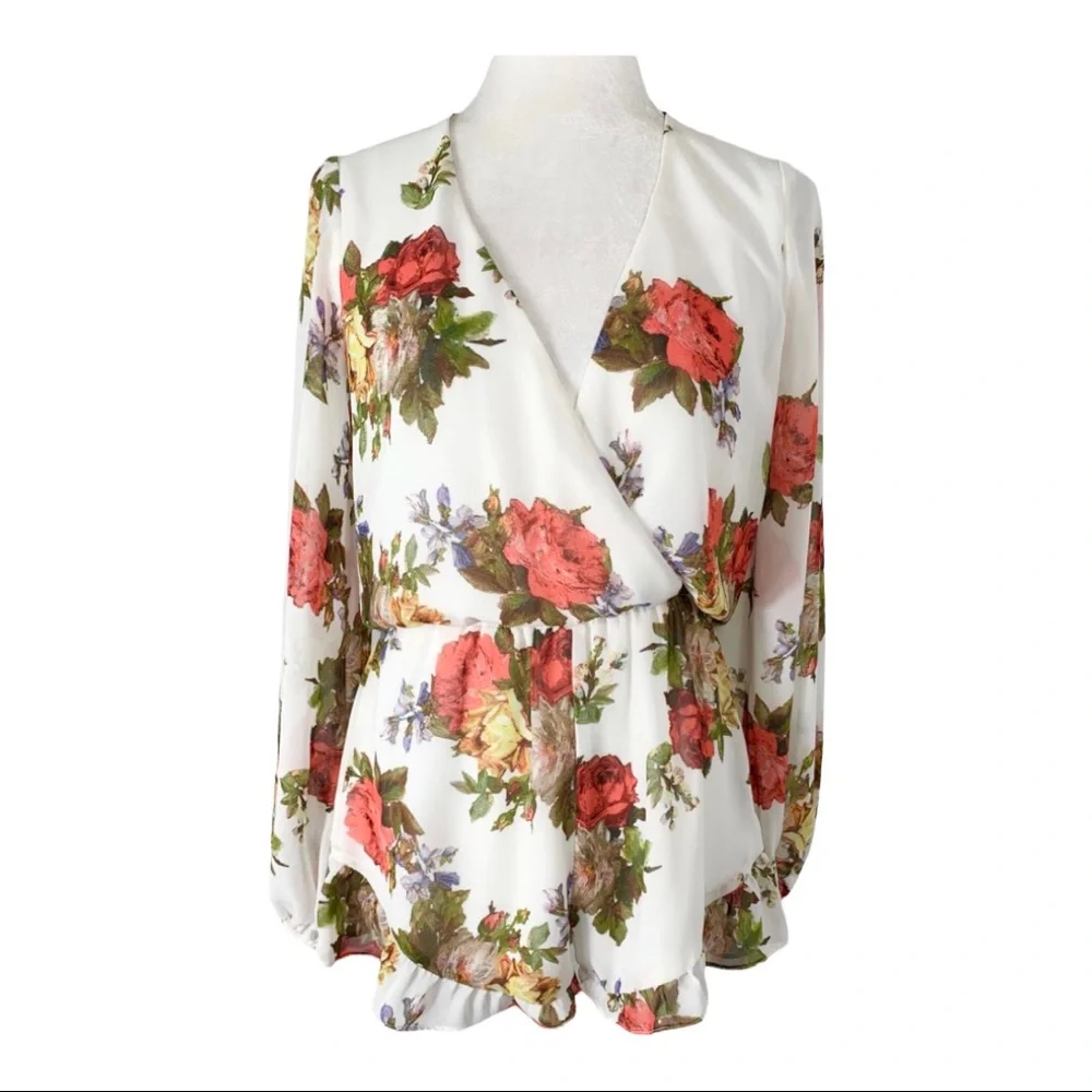 Show Me Your Mumu Rose Bonita Surplice Long Sleeve Floral Romper - Picture 2 of 9